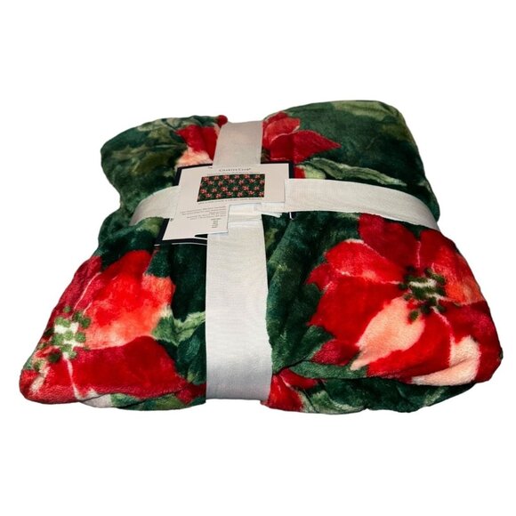 Charter Club Cozy Plush Throw Poinsettia Pattern 50” x 70” - Picture 3 of 5